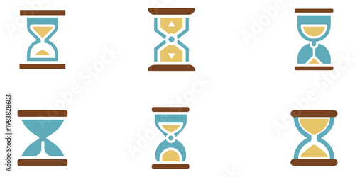 Sand timer hour glass vector icon set, hourglass timekeeper vector art illustration