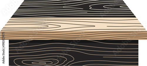 Abstract wood grain pattern with contrasting light and dark sections, showcasing natural timber texture.