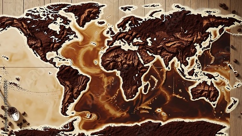 World map created with coffee, showcasing a unique and artistic representation.