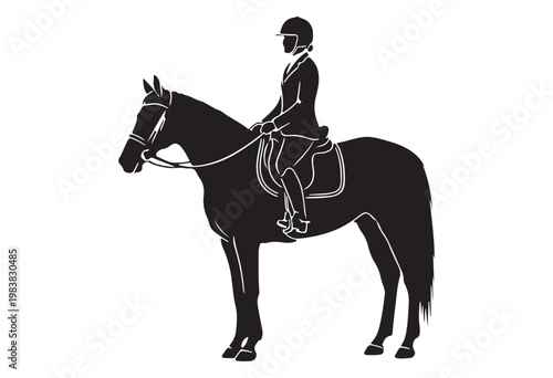 Minimalist equestrian rider on horse silhouette. 