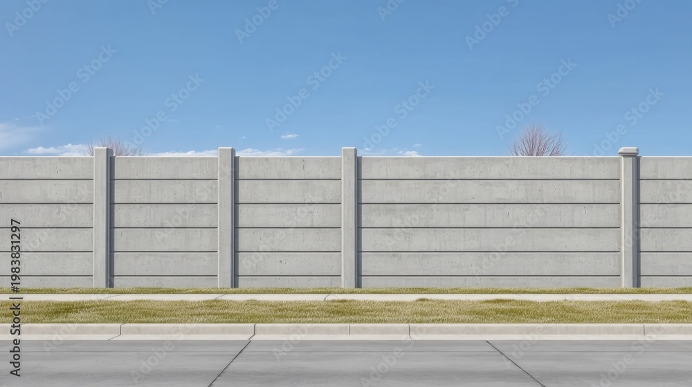 Obraz premium Concrete Wall with Horizontal Pattern Under Clear Blue Sky in Urban Setting