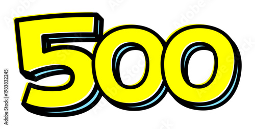数字の「500」単体素材。黒太フチと黄色文字のポップなデザイン。価格・ポイント・数量用。