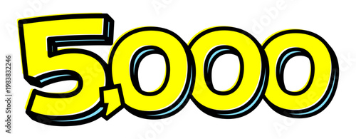 数字の「5,000」単体素材。黒太フチと黄色文字のポップなデザイン。価格・ポイント・数量用。