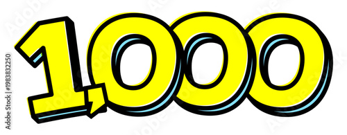 数字の「1,000」単体素材。黒太フチと黄色文字のポップなデザイン。価格・ポイント・数量用。