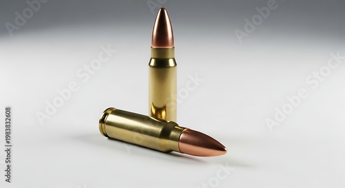 Two copper and brass bullets on a white background