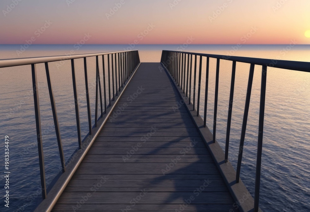 Obraz premium Long bridge stretching over the ocean with sunset