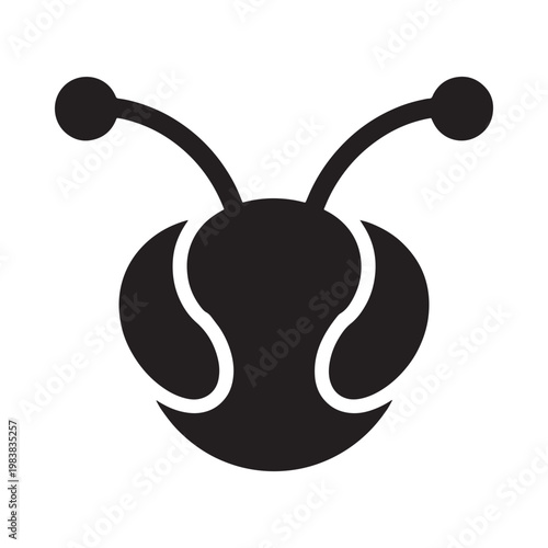 Simple black and white illustration of a cartoon bug with antennae