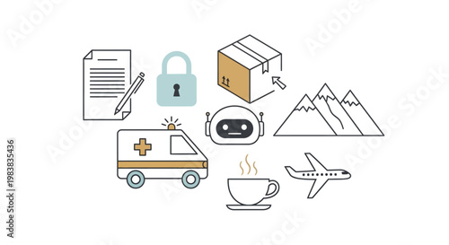 Set of flat vector business, travel and service icons