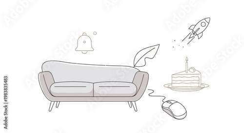 Sofa with cushions and armrests.