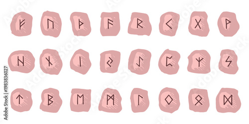 Set of hand drawn viking runes Rune stones with ancient norse alphabet characters engraved on them Scandinavian futhark germanic celtic Single element for design, print, web, decor