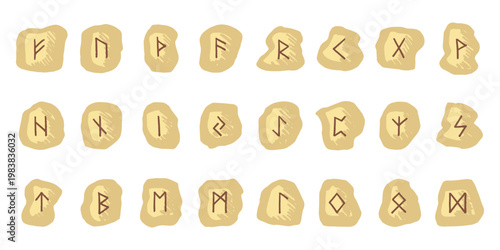 Set of hand drawn viking runes Rune stones with ancient norse alphabet characters engraved on them Scandinavian futhark germanic celtic Single element for design, print, web, decor