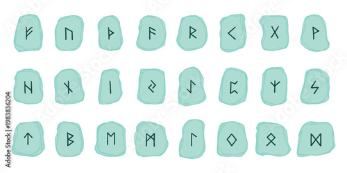 Set of hand drawn viking runes Rune stones with ancient norse alphabet characters engraved on them Scandinavian futhark germanic celtic Single element for design, print, web, decor