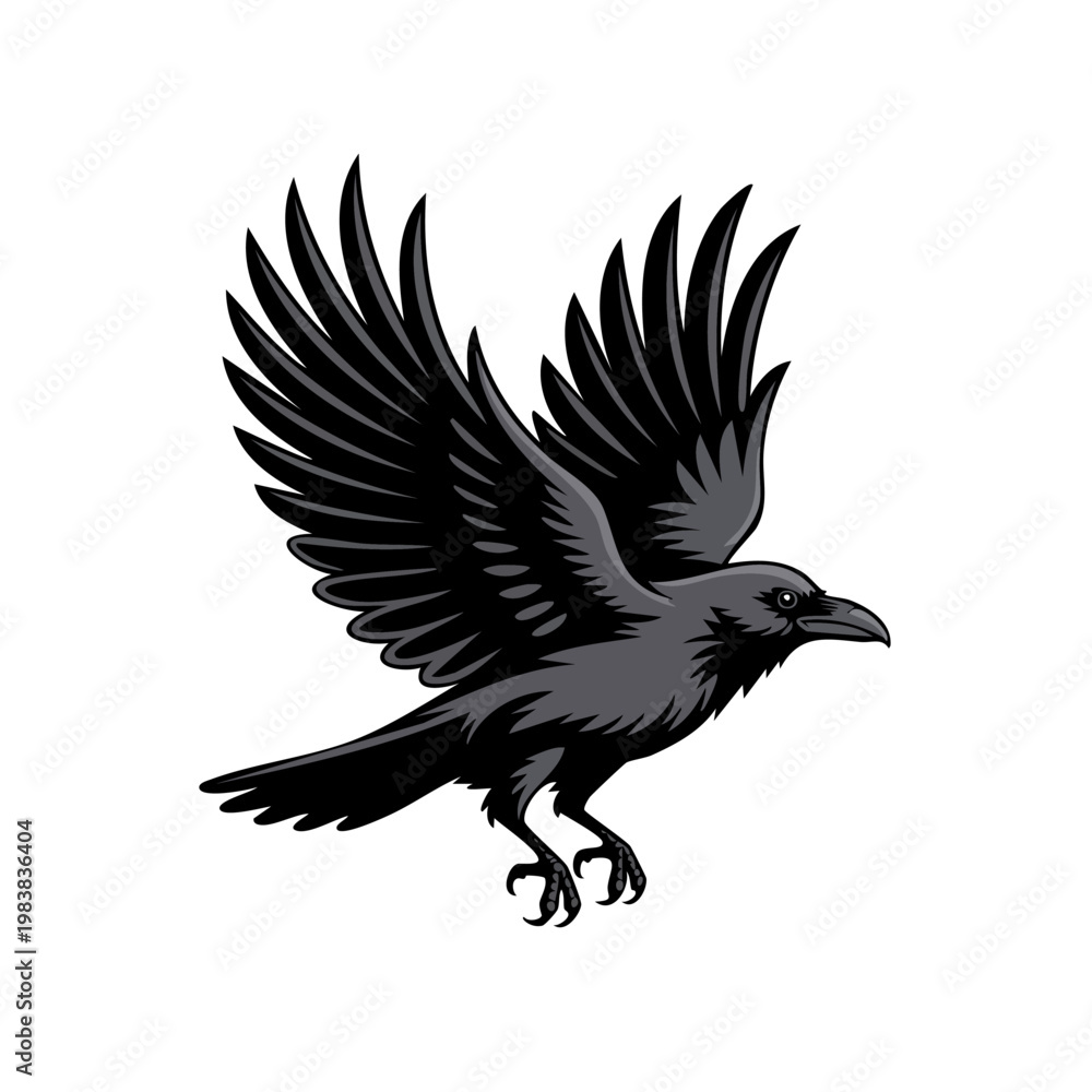 Fototapeta premium black silhouette crow bird in flight illustration