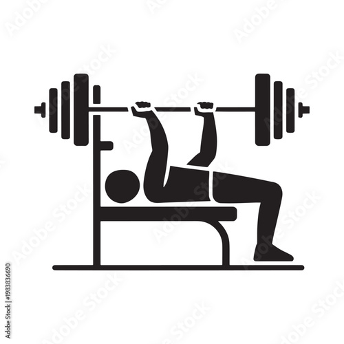 Black silhouette of a man bench pressing a barbell with weights