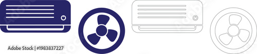Air conditioner and fan in blue and outline symbol