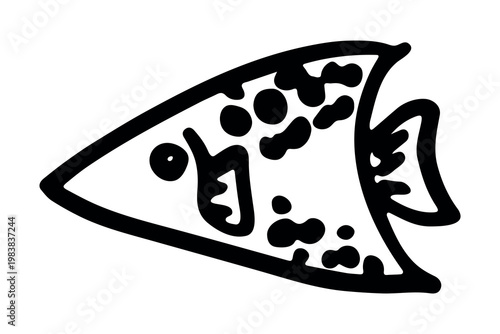 Hand drawn happy funny cute fish Adorable friendly kawaii tropical fish Underwater world sea life ocean Fishing seafood For design, kids print, kids books, nursery decor, coloring pages, logo