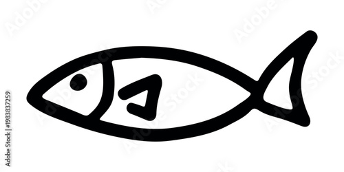 Hand drawn happy funny cute fish Adorable friendly kawaii tropical fish Underwater world sea life ocean Fishing seafood For design, kids print, kids books, nursery decor, coloring pages, logo