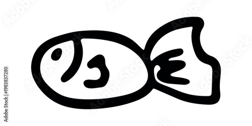 Hand drawn happy funny cute fish Adorable friendly kawaii tropical fish Underwater world sea life ocean Fishing seafood For design, kids print, kids books, nursery decor, coloring pages, logo