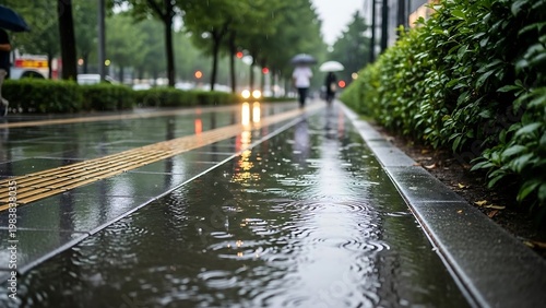 Rainy Day Reflections - A Wet Sidewalk Scene.
