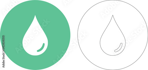 Green circle with white water drop and outline water drop
