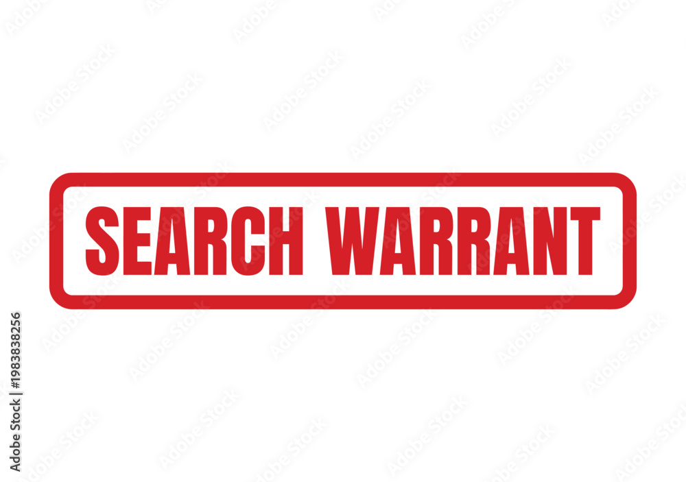 Ταπετσαρία Red rectangular rubber stamp displaying the bold words search warrant for legal