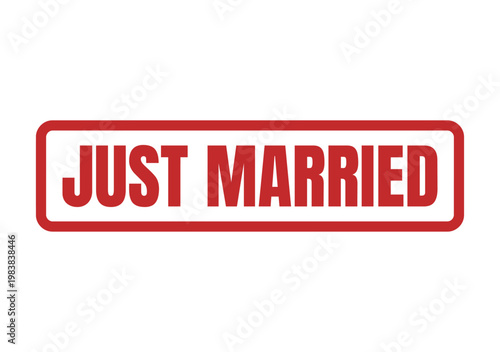 Red rectangular rubber stamp mark with the text Just Married for wedding invitations and decorations
