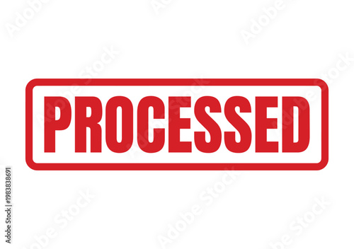 Red rectangular rubber stamp mark with the word processed written in bold uppercase block letters