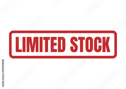 Red rectangular stamp design featuring the text limited stock available for marketing and promotional campaign elements