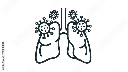 World Lung Day Concept illustration of human lungs infected by a respiratory virus, depicting the viral impact on the pulmonary system and global health concerns
