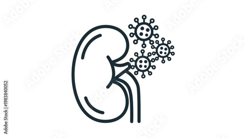 World Kidney Day Illustration of a kidney with viruses, symbolizing kidney infection or damage from disease