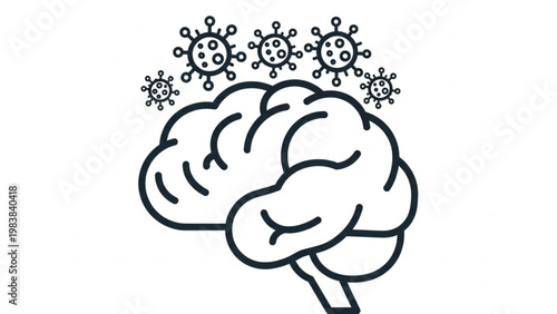 World Brain Day Symbolic depiction of a human brain with virus particles, illustrating the mental health implications and cognitive burden of infectious diseases