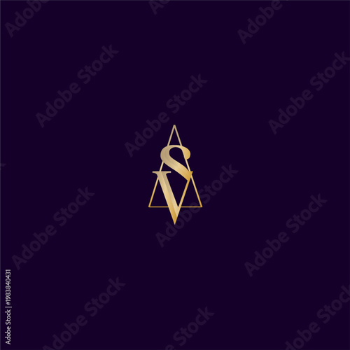 Sophisticated SV initial logo set within a sharp triangle, blending luxury serif typography with geometric style, ideal for premium financial firms, upscale real estate agencies, executive business