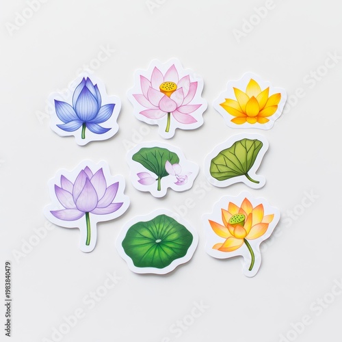 Sticker Sheets of Colorful Lotus Flowers