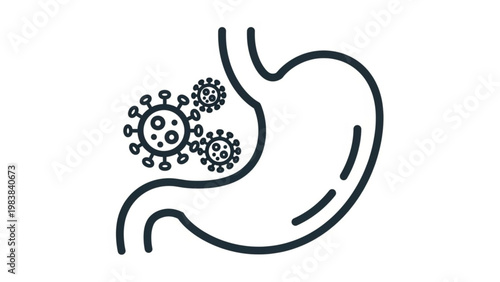 World Digestive Health Day Vector illustration depicting viral infection within the human stomach, symbolizing gastrointestinal distress, digestive system issues, and internal health concerns