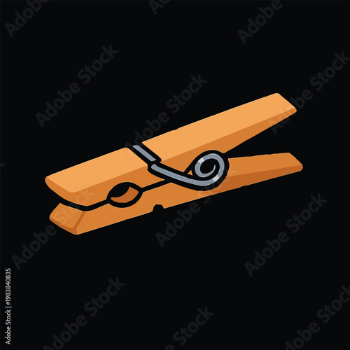 Photos A cute vector art illustration of a brown wooden clothespin, designed with simple shapes and soft textures, creating a warm, playful, and friendly visual style