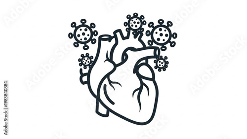 World Heart Day Depiction of a Human Heart Under Attack by Viruses, Symbolizing the Threat of Infectious Diseases on Cardiac Health and Systemic Well-being