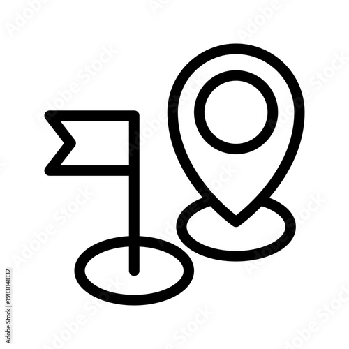 Location pin and flag icon modern map marker, destination tracking and navigation milestone concept visual