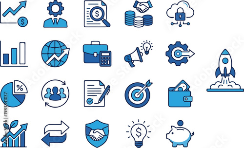 Business Finance and Growth Icons Set for Marketing and Investment Concepts