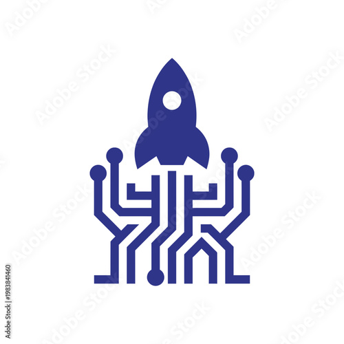 Rocket launches from circuit board illustration