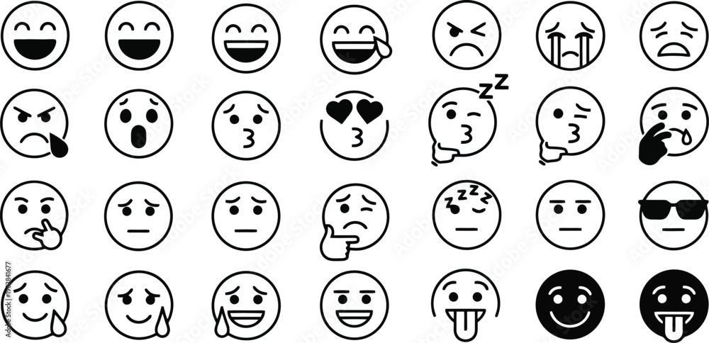Fototapeta premium Collection diverse emoticon symbols for digital communication expressing various emotions and reactions