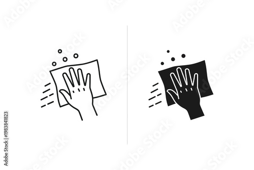 Hand Wiping Surface with Cleaning Cloth Vector Illustration - Light and Dark Versions