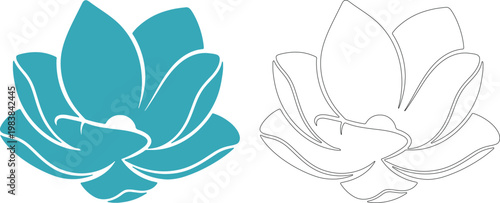 Teal and outline lotus flower symbol