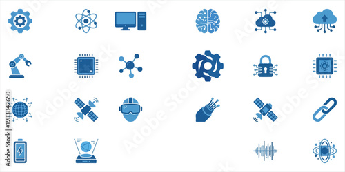 Collection of technology and innovation icons for business and education use