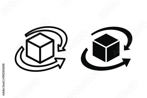 Cube Recycling Symbol with Arrows: Outline and Solid Fill Vector Illustration