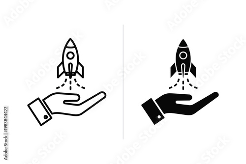 Hand Holding Rocket Launching Upward, Startup Business Concept Flat Design Vector Illustration
