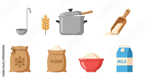 Cooking Ingredients and Utensils for Baking and Cooking Preparation