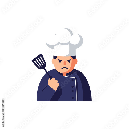 Angry Chef Holding Spatula, Professional Cook with Grumpy Expression, Kitchen Utensil