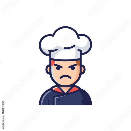 Angry Chef Icon - Frustrated Cartoon Cook Character with Chef Hat