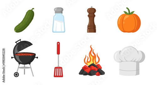 Vegetable and Cooking Equipment Set for Barbecue and Culinary Preparation