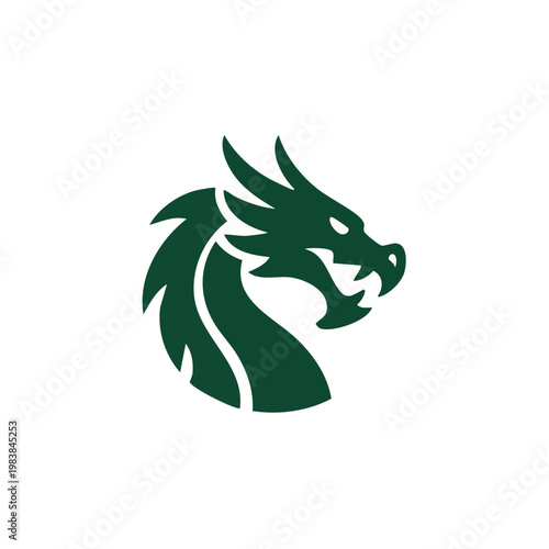Dark green dragon head silhouette logo design